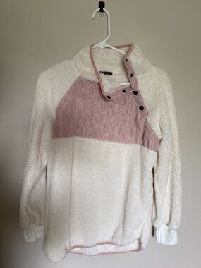 Cloudwalk Sherpa Pullover Pink Quilted Snap Neck Cozy Jacket Size L NWOT